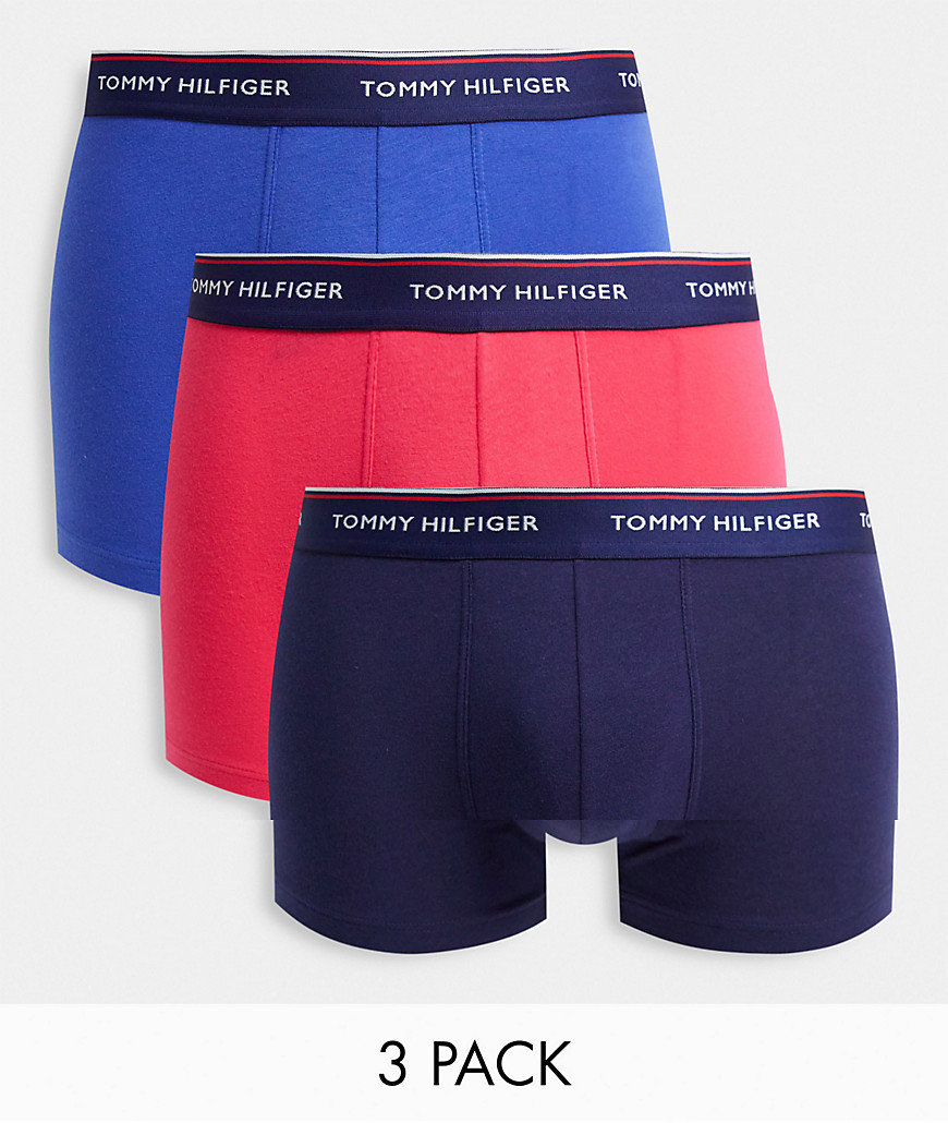 Tommy Hilfiger 3 pack trunks with contrast waistband in blue/pink/navy-Multi