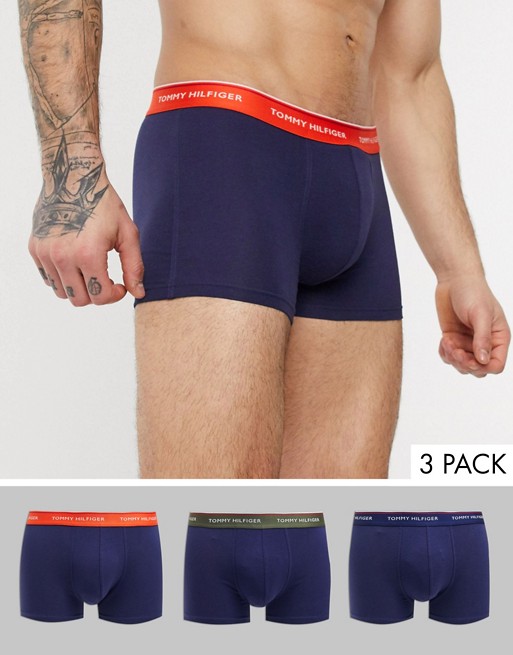 Tommy Hilfiger 3 pack trunks with contrast waistband in navy