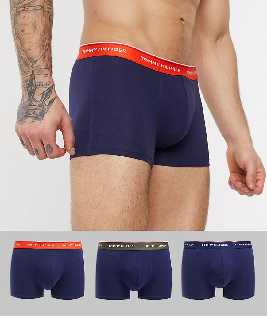 Tommy Hilfiger 3 pack trunks with contrast waistband in navy