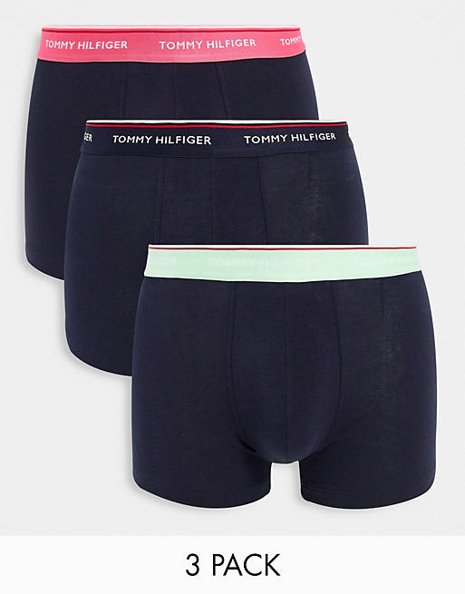 Tommy Hilfiger 3 pack trunks with contrasting logo waistband in navy
