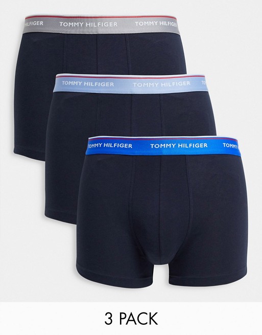Tommy Hilfiger 3 pack trunks with contrasting logo waistband in navy