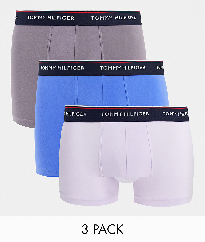 Tommy Hilfiger 3-pack trunks with logo waistband in blue, gray and cream-Multi