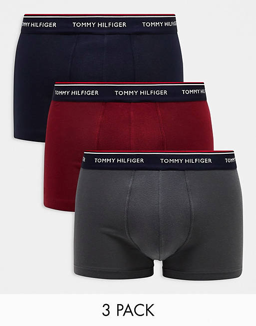 Tommy Hilfiger 3-pack trunks with logo waistband in multi | ASOS