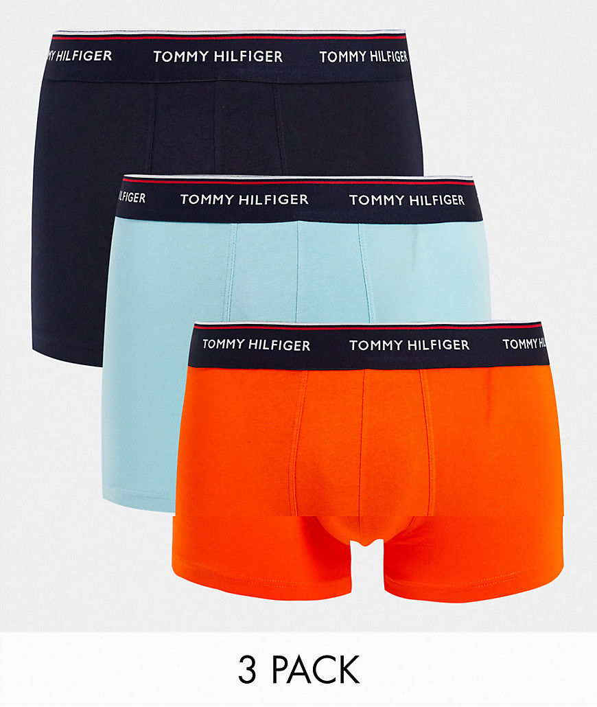 Tommy Hilfiger 3 pack trunks with logo waistband in orange/black/blue-Multi