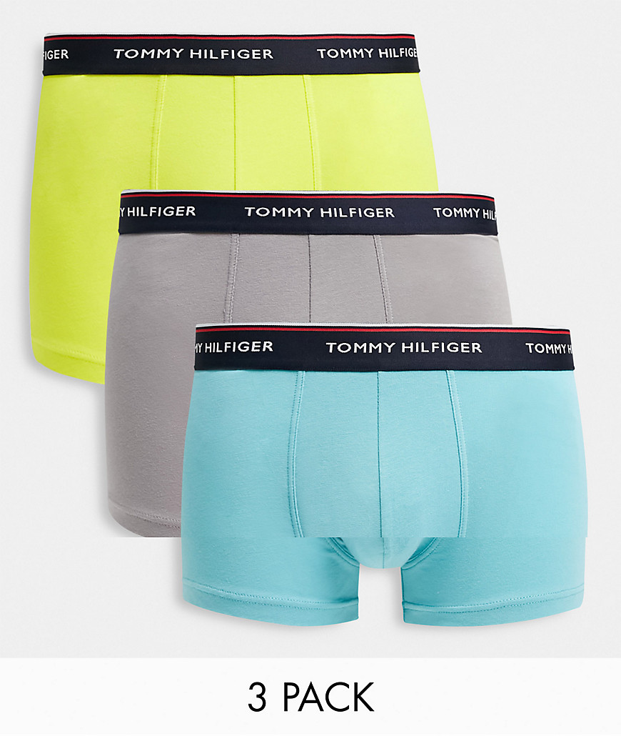 Tommy Hilfiger 3 pack trunks with logo waistband in yellow/gray/blue-Multi