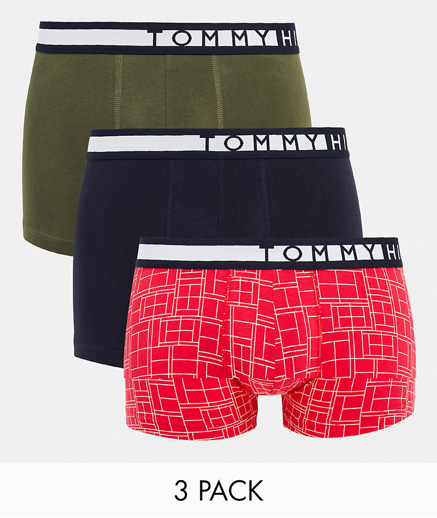 Tommy Hilfiger 3 pack trunks with side logo waistband in multi