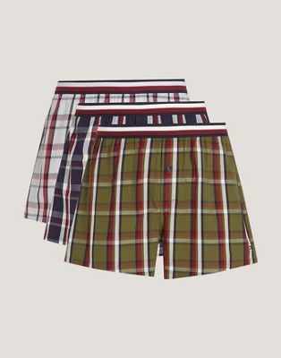 Tommy Hilfiger 3 pack woven boxer gift pack in maroon check