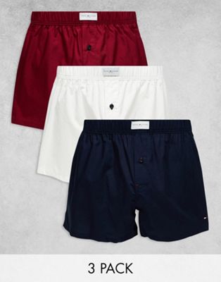 Tommy Hilfiger 3 pack woven boxer in blue, white and red - ASOS Price Checker