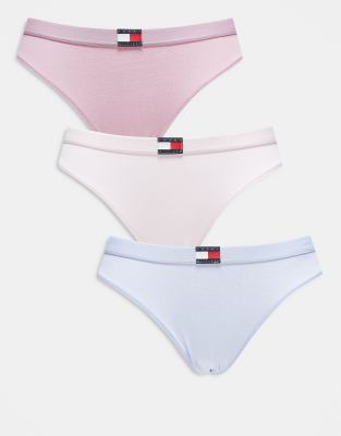 Tommy Hilfiger - 3er-Pack Slips in Flieder-Pastellrosa mit Flag-Detail und Bikini-Schnitt-Bunt