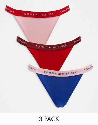 Tommy Hilfiger - 3er-Pack String-Tangas in verschiedenen Farben mit sich wiederholendem Logo-Bunt