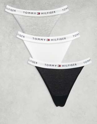 Tommy Hilfiger - 3er-Pack Tanga-Strings in Grau/Marineblau/Weiß-Bunt