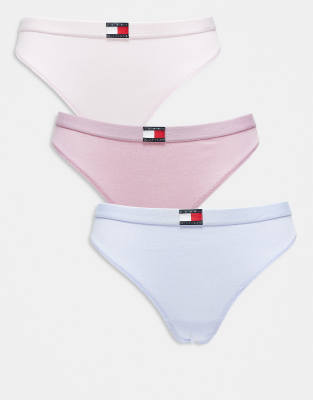 Tommy Hilfiger - 3er-Pack Tangas in Flieder/Pastellrosa mit Flag-Detail-Bunt