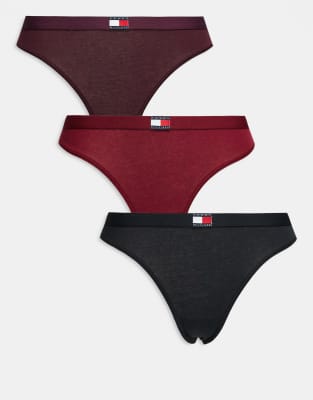 Tommy Hilfiger - 3er-Pack Tangas in Schwarz, Burgunderrot und Rot mit Flaggenlogo-Bunt