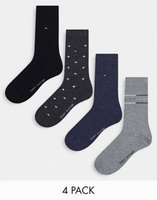 Tommy Hilfiger 4 pack gift set socks in black/grey polkadot with flag logo
