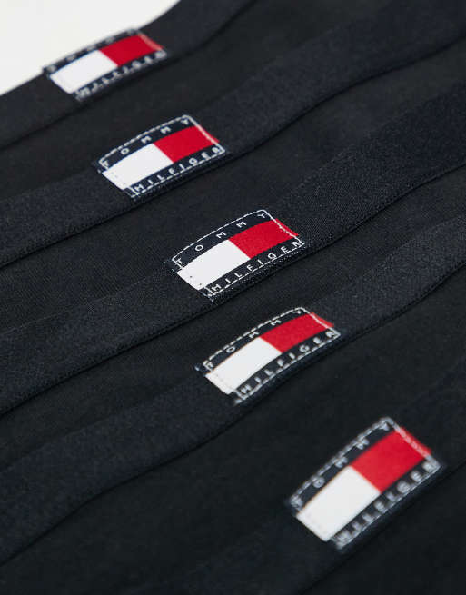 Tommy Hilfiger 5 pack flag logo detail thong in black, 2 of 3