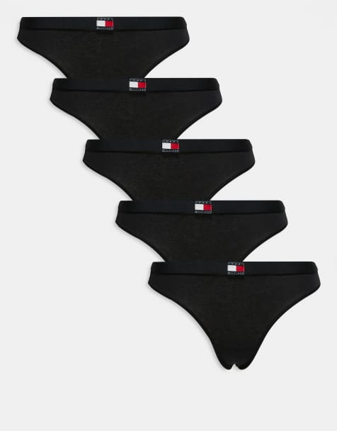 Tommy Hilfiger 5 pack flag thongs in black - view 1