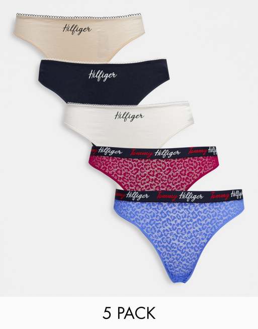 Tommy Hilfiger Premium Essentials 5-pack thong with logo waistband in multi