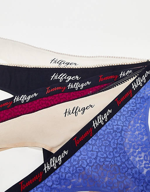 Tommy Hilfiger 5 pack thong in multi cotton and lace mix | ASOS