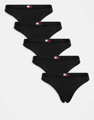 Tommy Hilfiger - 5er-Pack Tangas in Schwarz mit Flaggen-Detail
