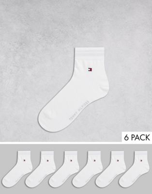 Tommy Hilfiger 6 pack quarter socks with flag logo in white