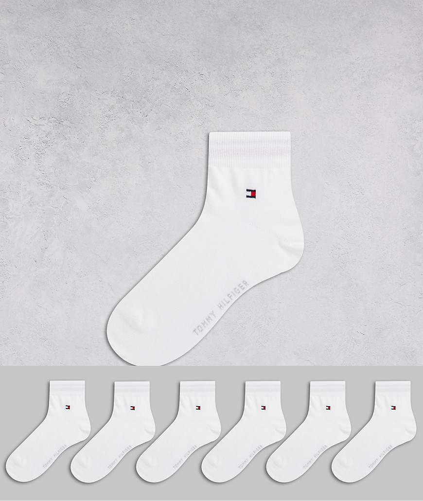 Tommy Hilfiger 6 pack quarter socks with flag logo in white