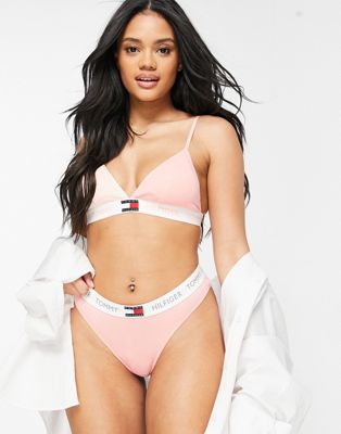 Tommy Hilfiger 85 Logo Organic Cotton Padded Triangle And Thong Set Coral-pink | ModeSens