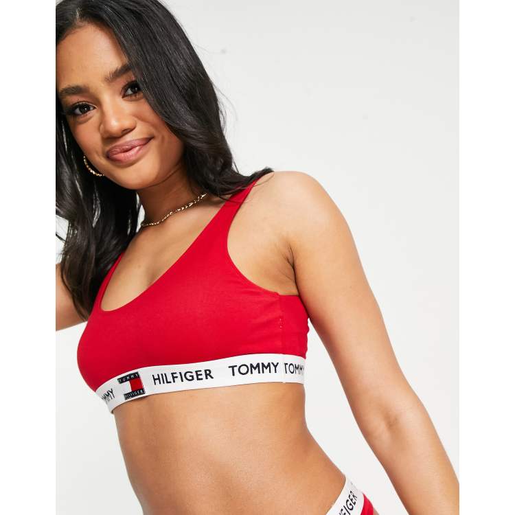 Tommy Hilfiger Sport Strappy Logo-Band Low Impact Sports Bra MEDIUM Scarlet  Red