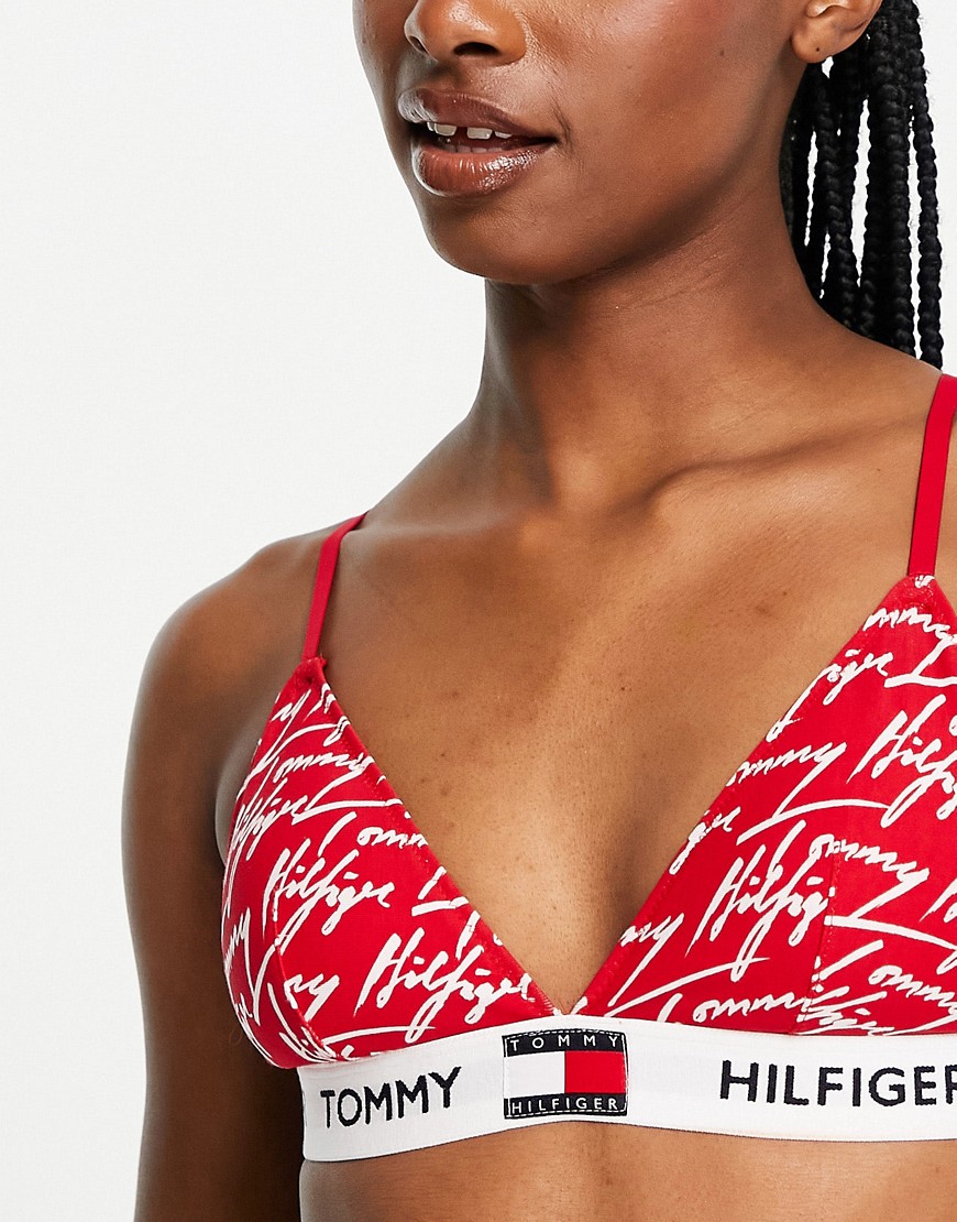 Tommy Hilfiger 85 padded triangle bra in red logo print