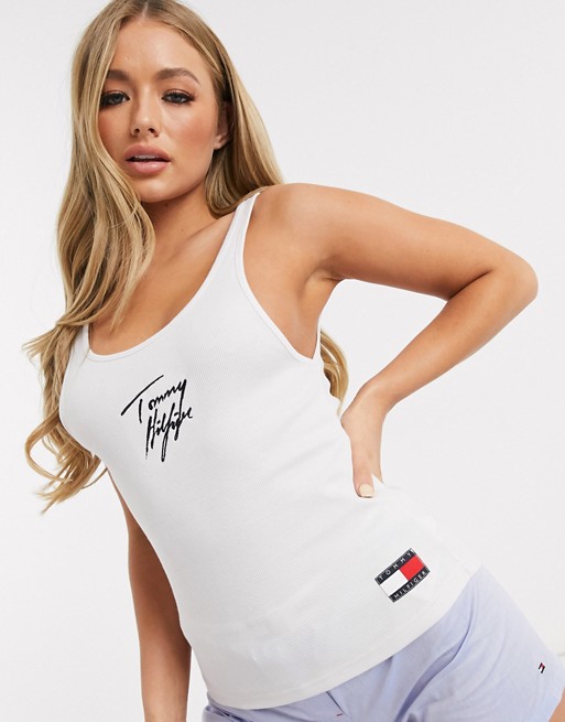 Tommy Hilfiger 85 ribbed logo tank top in white
