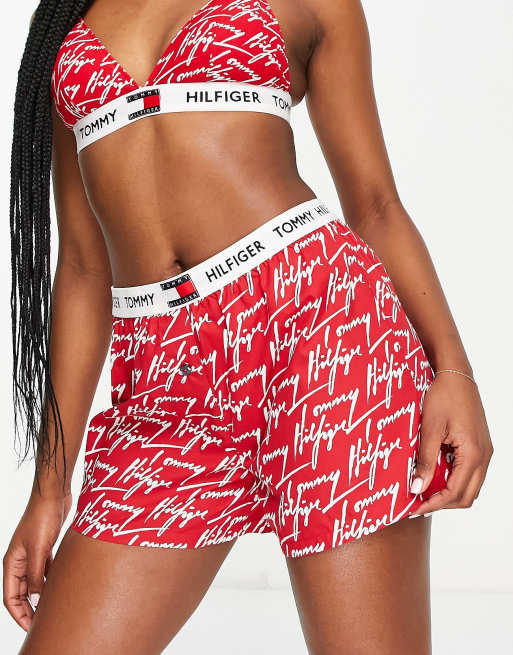 Tommy Hilfiger - 85 - Short tissé à logo imprimé - Rouge