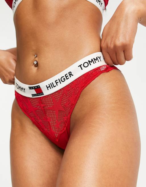 Tommy Hilfiger 85 Star lace nylon blend lingerie set in red