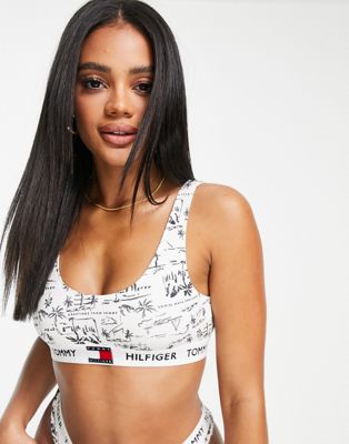 Tommy Hilfiger 85 unlined bralette in white greetings print - ASOS Price Checker