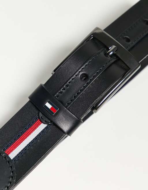 Hilfiger Adan belt black with flag stripe | ASOS