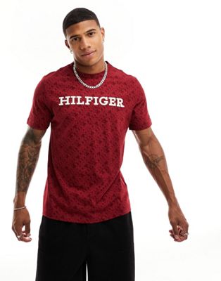 Tommy Hilfiger aop monogram t-shirt in rouge/multi - ASOS Price Checker