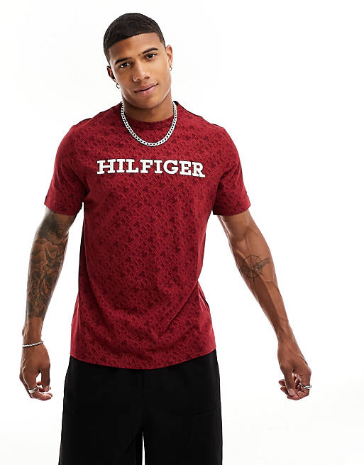 Tommy Hilfiger all over print monogram t-shirt in rouge/multi | ASOS