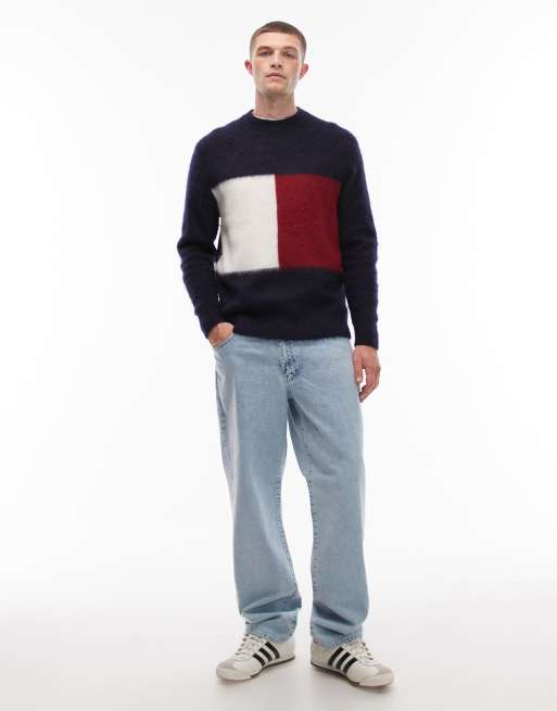 Tommy Hilfiger alpaca big flag jumper in navy, 2 of 5