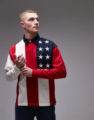 Tommy Hilfiger American flag rugby shirt in red