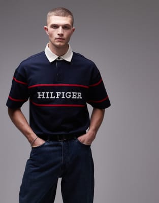 Tommy Hilfiger americana short sleeve rugby top in navy - view 1