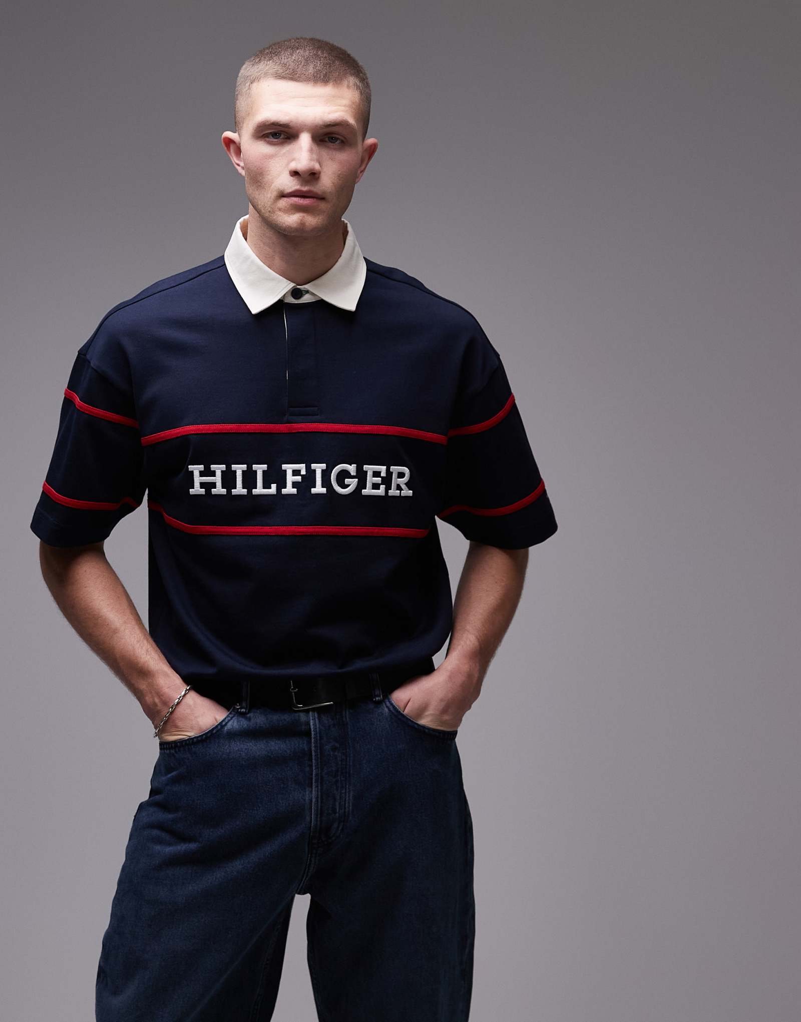 Темно-синий топ для регби Tommy Hilfiger americana с коротким рукавом