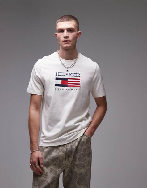 Tommy Hilfiger - Americana - T-shirt bianco sporco con logo a bandiera - view 1