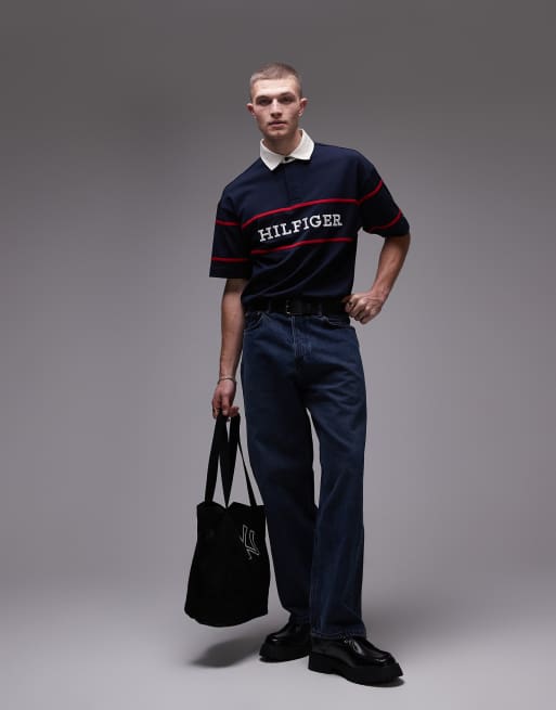 Tommy Hilfiger - Americana - Top a maniche corte stile rugby blu navy, 2 di 4