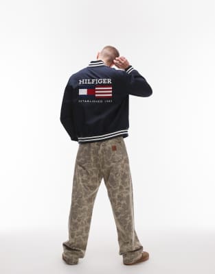 americana varsity bomber jacket in navy