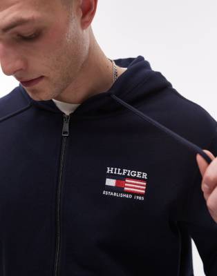 Tommy Hilfiger Americana Zip Up Hoodie In Black