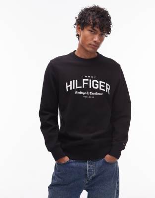 Tommy Hilfiger Tommy Hilfiger arch centre large logo crew neck sweatshirt in black