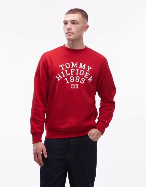 Tommy Hilfiger arch large center logo sweatshirt in red - view 1