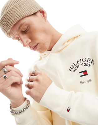 Tommy Hilfiger arched varsity hoodie in cream