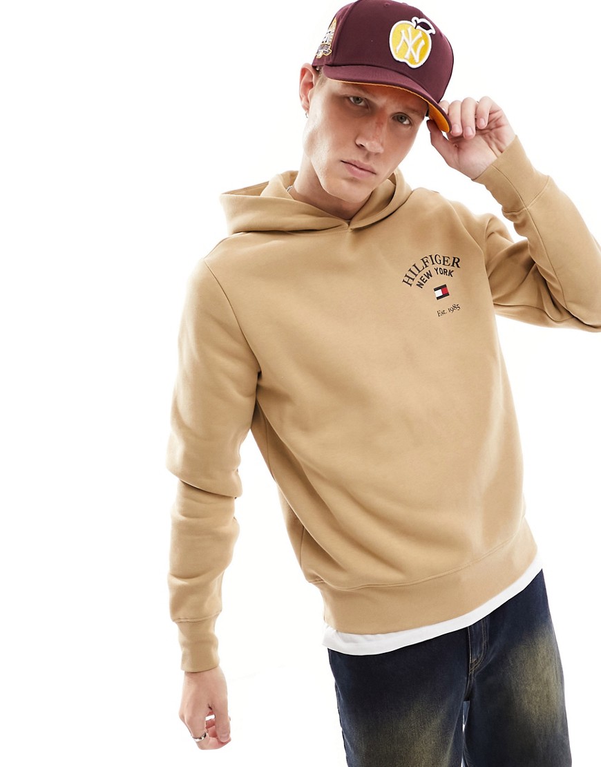 Tommy Hilfiger arched varsity hoodie in khaki-Green