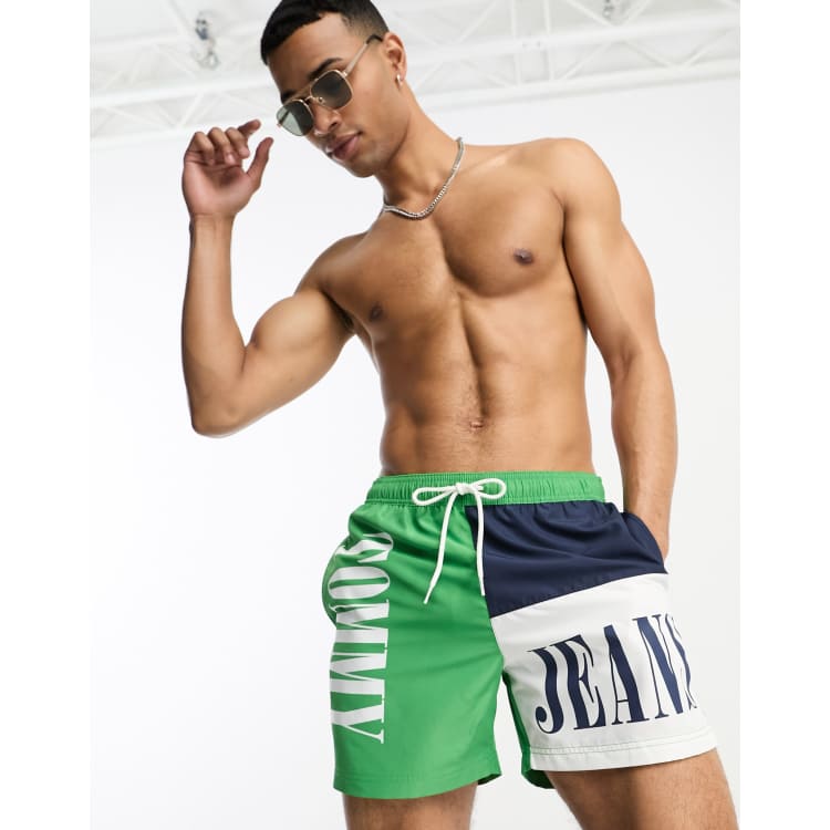 Tommy Hilfiger archive medium in swim green shorts coastal ASOS | block color drawstring