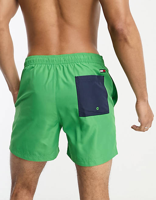 Tommy Hilfiger archive medium drawstring color block swim shorts in coastal  green | ASOS