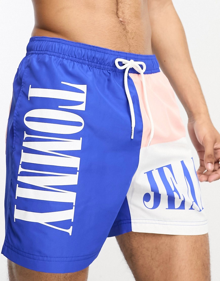 Tommy Hilfiger archive medium drawstring color block swim shorts in ultra blue